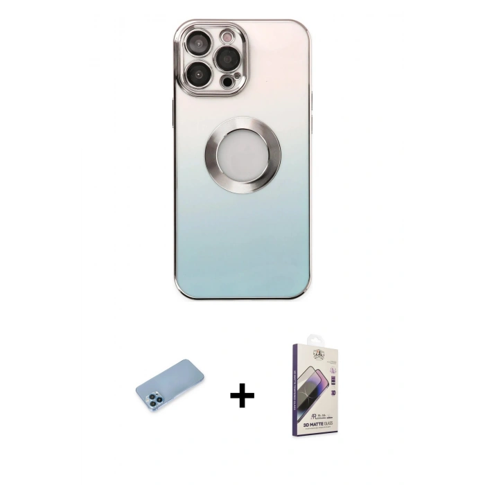 MARSİLYAN™- iPhone 13 Pro Max Kılıf Kutup Yansıma Özel Seri - Siyah Bilvis 3D Mat Cam Ekran Koruyucu + Shine Kamera Lens Koruma Cam - MI