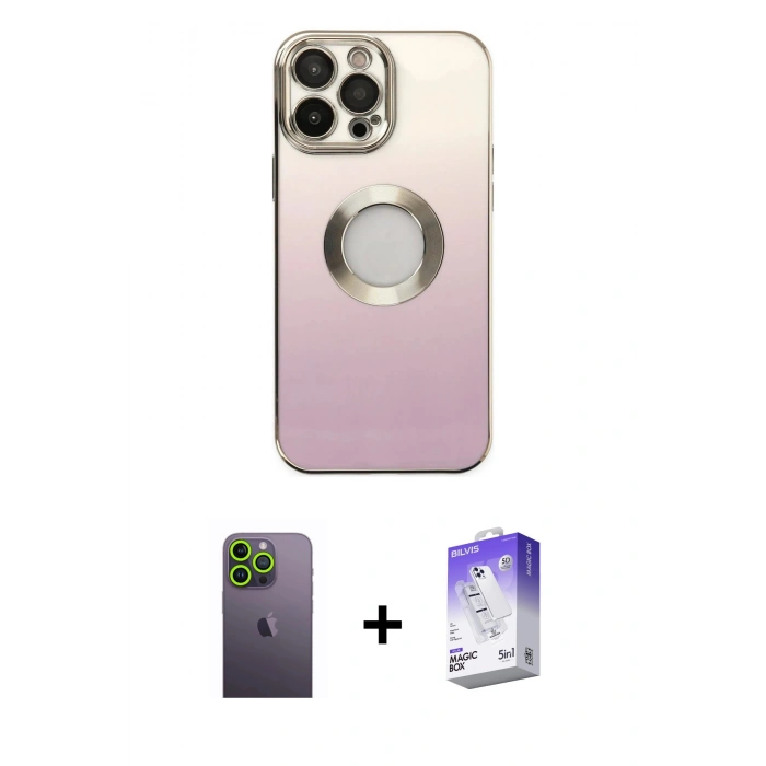 MARSİLYAN™- iPhone 13 Pro Max Kılıf Kutup Yansıma Özel Seri - Siyah Bilvis 5in1 3D Magic Cam Ekran Koruyucu + Neon Fosforlu Kamera Lens - YL