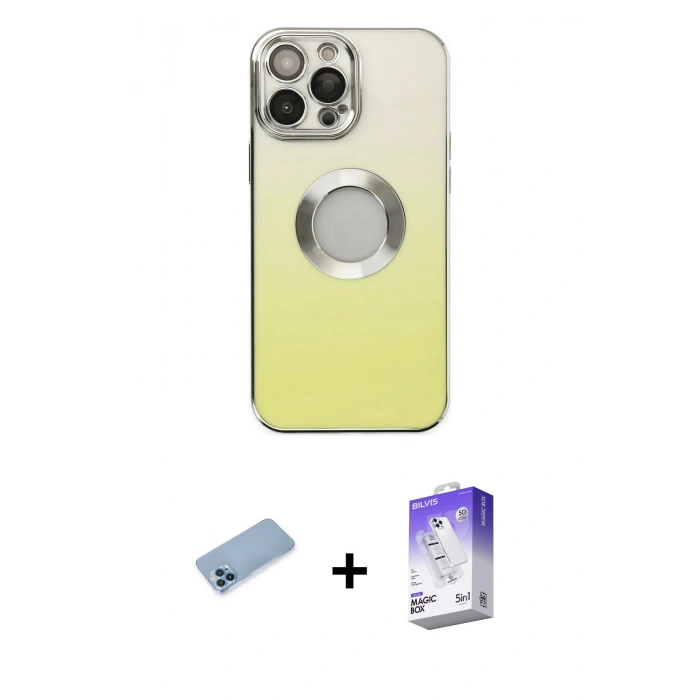 MARSİLYAN™- iPhone 13 Pro Max Kılıf Kutup Yansıma Özel Seri - Siyah Bilvis 5in1 3D Magic Cam Ekran Koruyucu + Shine Kamera Lens Koruma Cam - MI