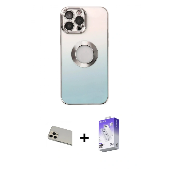MARSİLYAN™- iPhone 13 Pro Max Kılıf Kutup Yansıma Özel Seri - Siyah Bilvis 5in1 3D Magic Cam Ekran Koruyucu + Rainbow Kamera Lens Koruma Cam - REGD