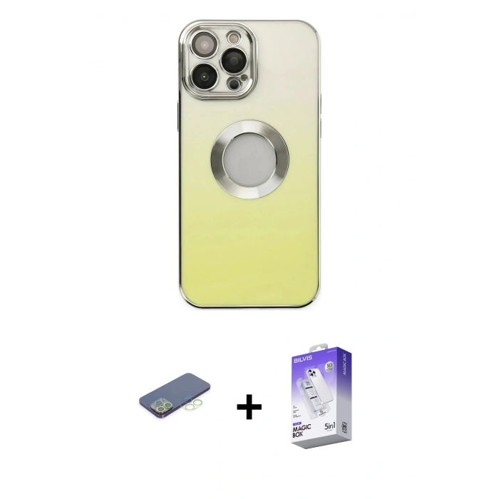 MARSİLYAN™- iPhone 13 Pro Max Kılıf Kutup Yansıma Özel Seri - Siyah Bilvis 5in1 3D Magic Cam Ekran Koruyucu + Renkli Kamera Lens Koruma Cam - YL