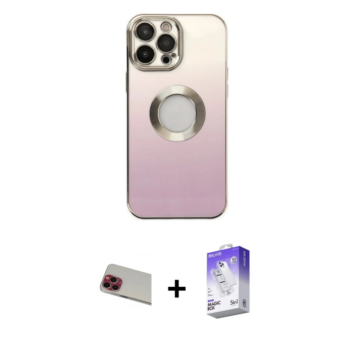MARSİLYAN™- iPhone 13 Pro Max Kılıf Kutup Yansıma Özel Seri - Siyah Bilvis 5in1 3D Magic Cam Ekran Koruyucu + Kırmızı Rainbow Kamera Lens Koruma Cam