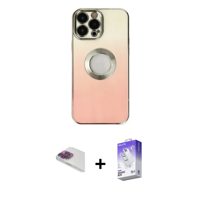 MARSİLYAN™- iPhone 13 Pro Max Kılıf Kutup Yansıma Özel Seri - Siyah Bilvis 5in1 3D Magic Cam Ekran Koruyucu + Pers Alüminyum Kamera Lens - GI
