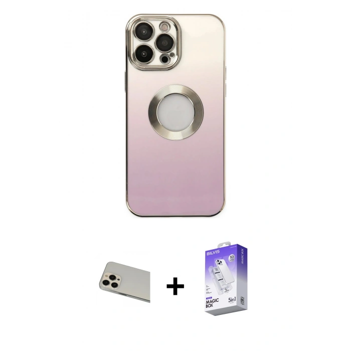 MARSİLYAN™- iPhone 13 Pro Max Kılıf Kutup Yansıma Özel Seri - Siyah Bilvis 5in1 3D Magic Cam Ekran Koruyucu + Rainbow Kamera Lens Koruma Cam - REGD