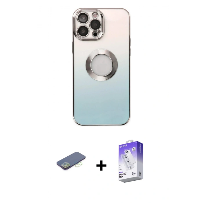 MARSİLYAN™- iPhone 13 Pro Max Kılıf Kutup Yansıma Özel Seri - Siyah Bilvis 5in1 3D Magic Cam Ekran Koruyucu + Renkli Kamera Lens Koruma Cam - YL
