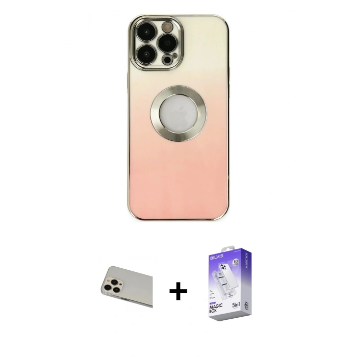 MARSİLYAN™- iPhone 13 Pro Max Kılıf Kutup Yansıma Özel Seri - Siyah Bilvis 5in1 3D Magic Cam Ekran Koruyucu + Rainbow Kamera Lens Koruma Cam - REGD