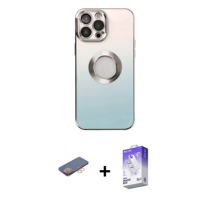 MARSİLYAN™- iPhone 13 Pro Max Kılıf Kutup Yansıma Özel Seri - Siyah Bilvis 5in1 3D Magic Cam Ekran Koruyucu + Renkli Kamera Lens Koruma Cam - TU