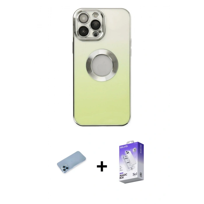 MARSİLYAN™- iPhone 13 Pro Max Kılıf Kutup Yansıma Özel Seri - Siyah Bilvis 5in1 3D Magic Cam Ekran Koruyucu + Shine Kamera Lens Koruma Cam - MI