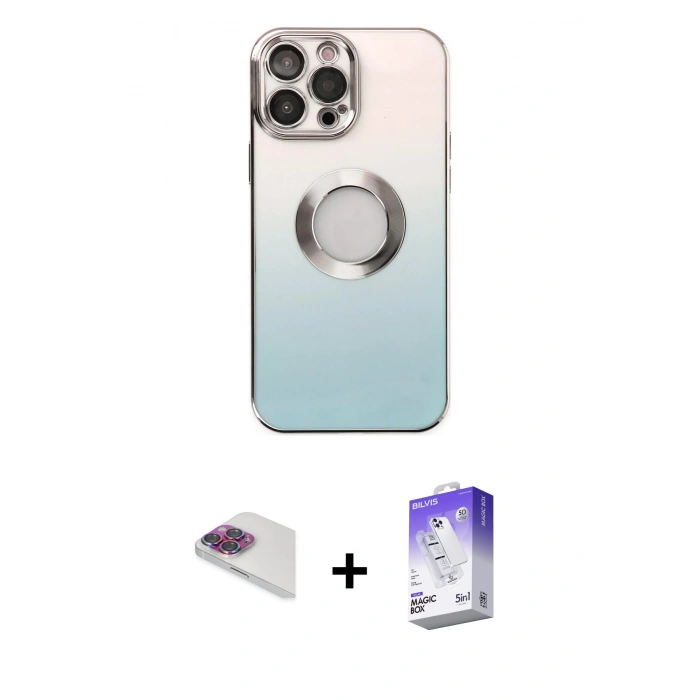 MARSİLYAN™- iPhone 13 Pro Max Kılıf Kutup Yansıma Özel Seri - Siyah Bilvis 5in1 3D Magic Cam Ekran Koruyucu + Pers Alüminyum Kamera Lens - GI