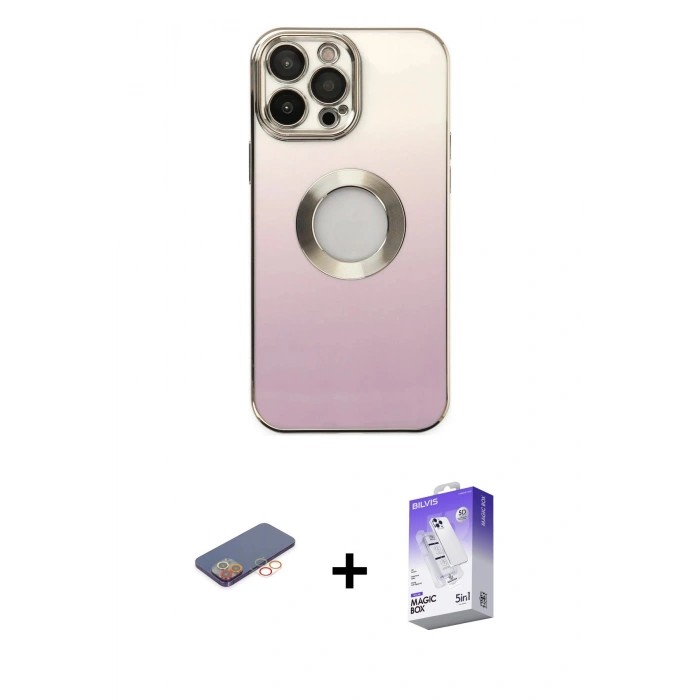 MARSİLYAN™- iPhone 13 Pro Max Kılıf Kutup Yansıma Özel Seri - Siyah Bilvis 5in1 3D Magic Cam Ekran Koruyucu + Renkli Kamera Lens Koruma Cam - TU