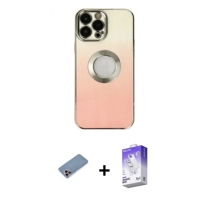 MARSİLYAN™- iPhone 13 Pro Max Kılıf Kutup Yansıma Özel Seri - Siyah Bilvis 5in1 3D Magic Cam Ekran Koruyucu + Shine Kamera Lens Koruma Cam - PE