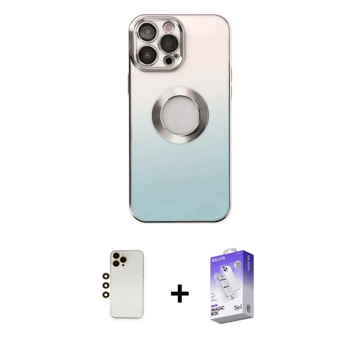 MARSİLYAN™- iPhone 13 Pro Max Kılıf Kutup Yansıma Özel Seri - Siyah Bilvis 5in1 3D Magic Cam Ekran Koruyucu + Shine Kamera Lens - GD