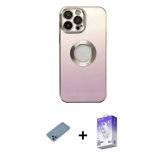 MARSİLYAN™- iPhone 13 Pro Max Kılıf Kutup Yansıma Özel Seri - Siyah Bilvis 5in1 3D Magic Cam Ekran Koruyucu + Shine Kamera Lens Koruma Cam - GI