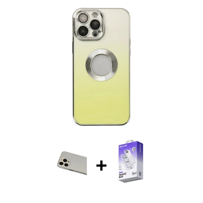 MARSİLYAN™- iPhone 13 Pro Max Kılıf Kutup Yansıma Özel Seri - Siyah Bilvis 5in1 3D Magic Cam Ekran Koruyucu + Rainbow Kamera Lens Koruma Cam - REGD