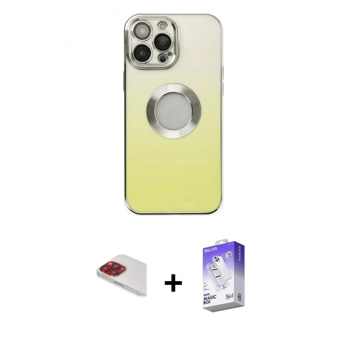 MARSİLYAN™- iPhone 13 Pro Max Kılıf Kutup Yansıma Özel Seri - Siyah Bilvis 5in1 3D Magic Cam Ekran Koruyucu + Pers Alüminyum Kamera Lens - KI