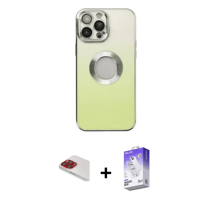 MARSİLYAN™- iPhone 13 Pro Max Kılıf Kutup Yansıma Özel Seri - Siyah Bilvis 5in1 3D Magic Cam Ekran Koruyucu + Pers Alüminyum Kamera Lens - KI