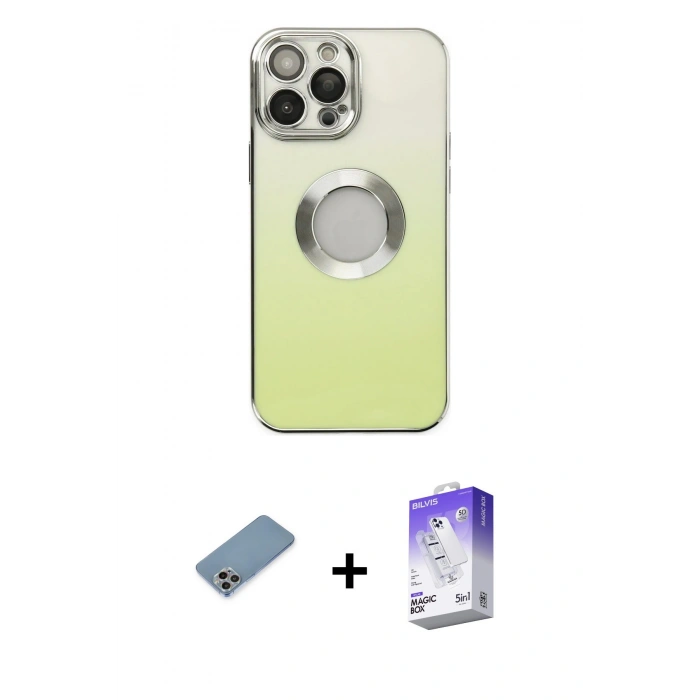 MARSİLYAN™- iPhone 13 Pro Max Kılıf Kutup Yansıma Özel Seri - Siyah Bilvis 5in1 3D Magic Cam Ekran Koruyucu + Shine Kamera Lens Koruma Cam - GI