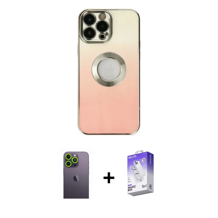 MARSİLYAN™- iPhone 13 Pro Max Kılıf Kutup Yansıma Özel Seri - Siyah Bilvis 5in1 3D Magic Cam Ekran Koruyucu + Neon Fosforlu Kamera Lens - YL
