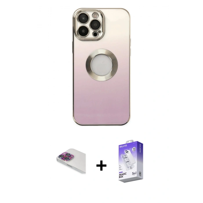MARSİLYAN™- iPhone 13 Pro Max Kılıf Kutup Yansıma Özel Seri - Siyah Bilvis 5in1 3D Magic Cam Ekran Koruyucu + Pers Alüminyum Kamera Lens - GI