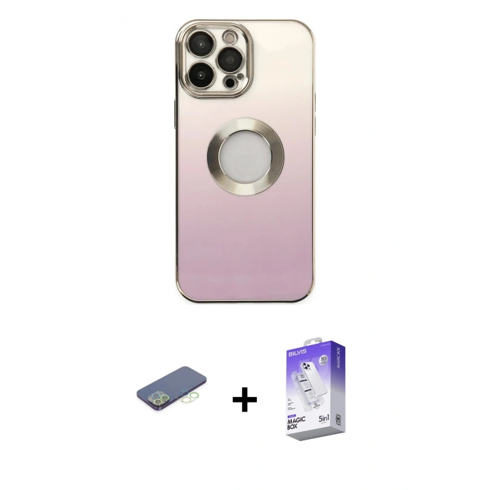 MARSİLYAN™- iPhone 13 Pro Max Kılıf Kutup Yansıma Özel Seri - Siyah Bilvis 5in1 3D Magic Cam Ekran Koruyucu + Renkli Kamera Lens Koruma Cam - YL