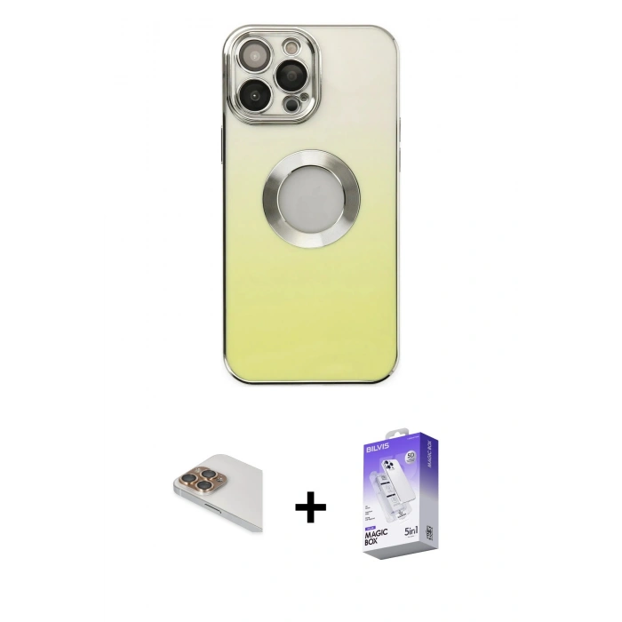 MARSİLYAN™- iPhone 13 Pro Max Kılıf Kutup Yansıma Özel Seri - Siyah Bilvis 5in1 3D Magic Cam Ekran Koruyucu + Gold Pers Alüminyum Kamera Lens