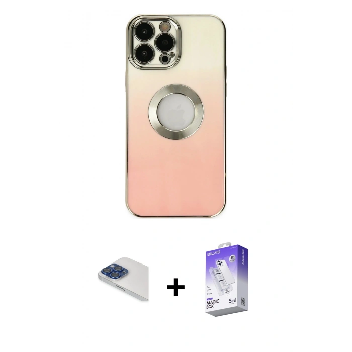 MARSİLYAN™- iPhone 13 Pro Max Kılıf Kutup Yansıma Özel Seri - Siyah Bilvis 5in1 3D Magic Cam Ekran Koruyucu + Pers Alüminyum Kamera Lens - LT