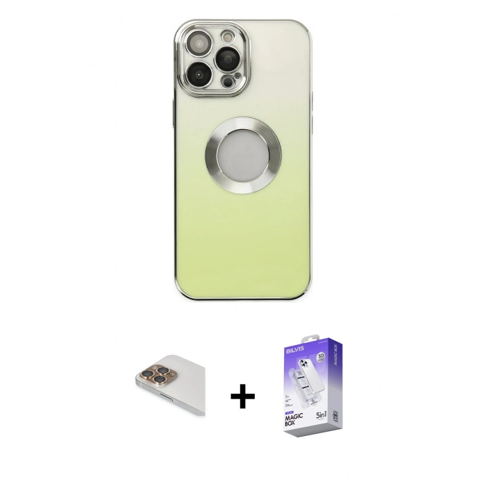 MARSİLYAN™- iPhone 13 Pro Max Kılıf Kutup Yansıma Özel Seri - Siyah Bilvis 5in1 3D Magic Cam Ekran Koruyucu + Gold Pers Alüminyum Kamera Lens