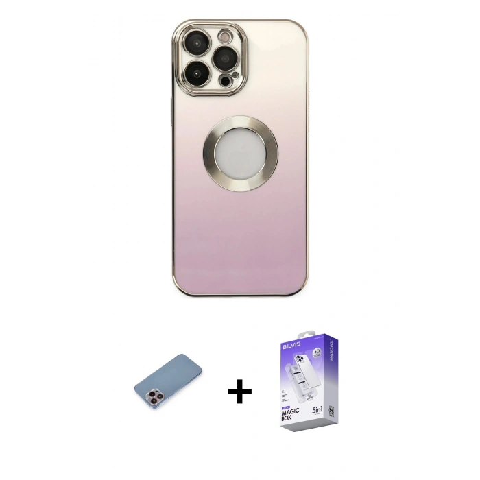 MARSİLYAN™- iPhone 13 Pro Max Kılıf Kutup Yansıma Özel Seri - Siyah Bilvis 5in1 3D Magic Cam Ekran Koruyucu + Shine Kamera Lens Koruma Cam - PE