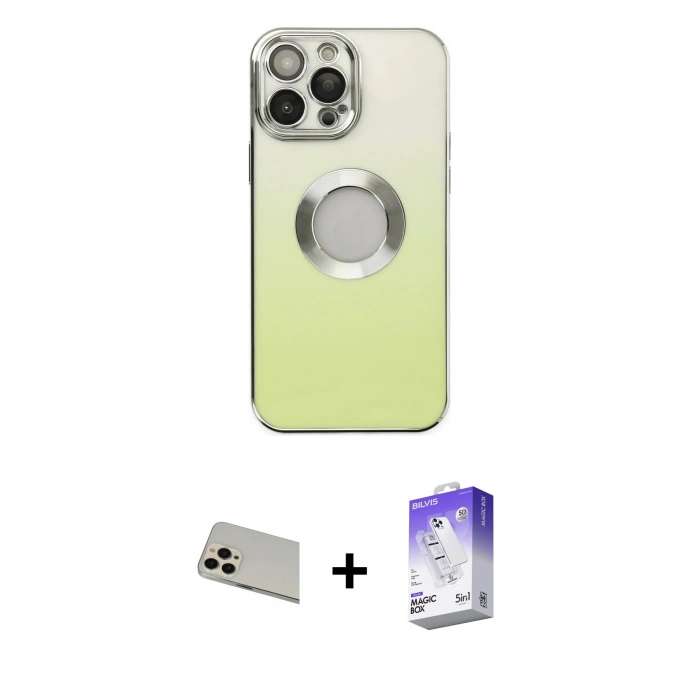 MARSİLYAN™- iPhone 13 Pro Max Kılıf Kutup Yansıma Özel Seri - Siyah Bilvis 5in1 3D Magic Cam Ekran Koruyucu + Rainbow Kamera Lens Koruma Cam - REGD