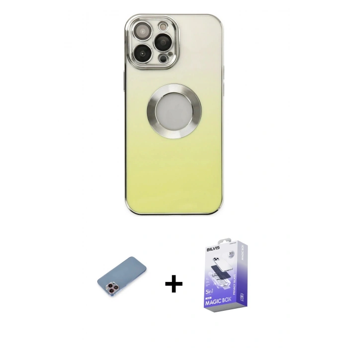 MARSİLYAN™- iPhone 13 Pro Max Kılıf Kutup Yansıma Özel Seri - Siyah Bilvis 5in1 5D Magic Hayalet Cam Ekran Koruyucu + Shine Kamera Lens Koruma Cam - PE