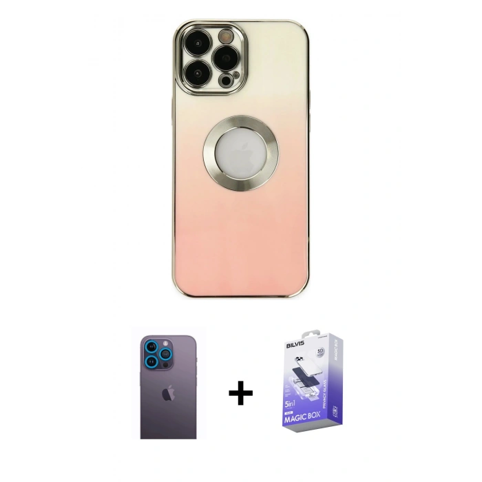 MARSİLYAN™- iPhone 13 Pro Max Kılıf Kutup Yansıma Özel Seri - Siyah Bilvis 5in1 5D Magic Hayalet Cam Ekran Koruyucu + Neon Fosforlu Kamera Lens - MI