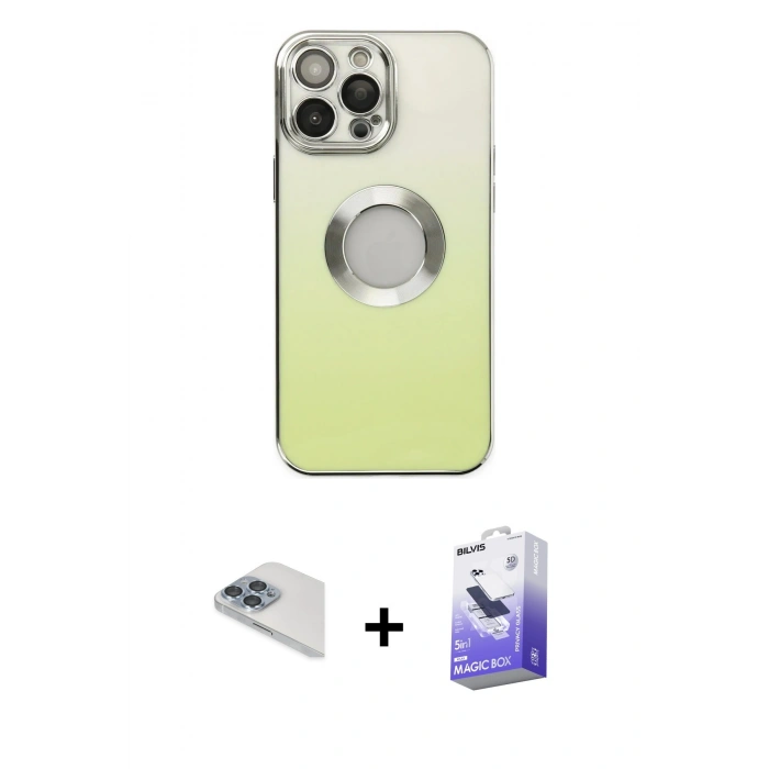 MARSİLYAN™- iPhone 13 Pro Max Kılıf Kutup Yansıma Özel Seri - Siyah Bilvis 5in1 5D Magic Hayalet Cam Ekran Koruyucu + Pers Alüminyum Kamera Lens - SABE