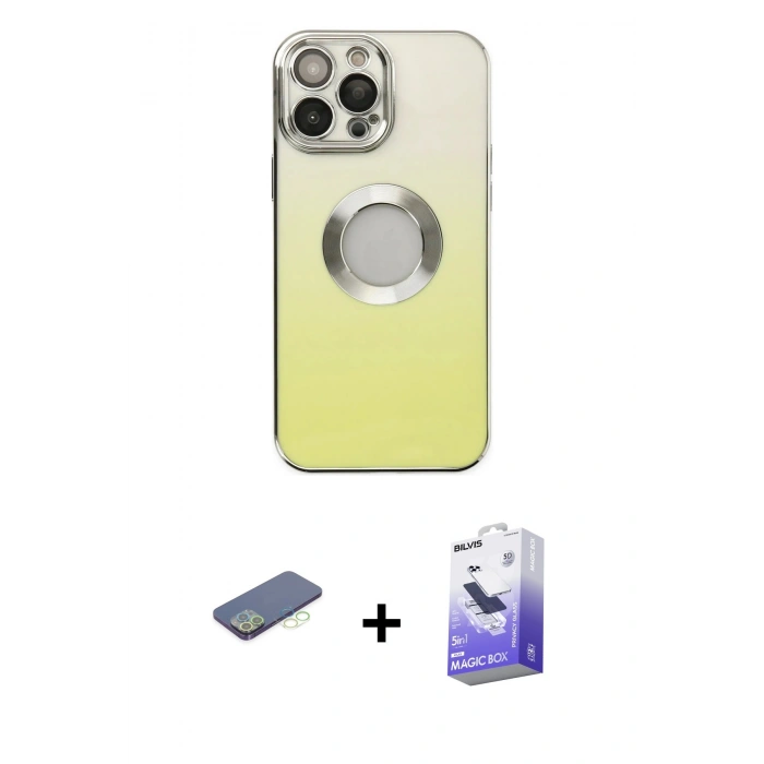 MARSİLYAN™- iPhone 13 Pro Max Kılıf Kutup Yansıma Özel Seri - Siyah Bilvis 5in1 5D Magic Hayalet Cam Ekran Koruyucu + Renkli Kamera Lens Koruma Cam - YL