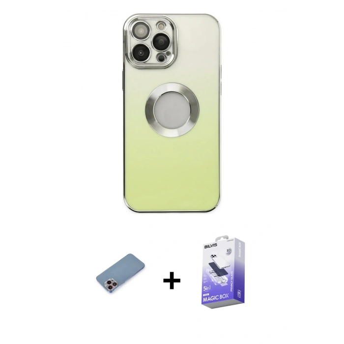 MARSİLYAN™- iPhone 13 Pro Max Kılıf Kutup Yansıma Özel Seri - Siyah Bilvis 5in1 5D Magic Hayalet Cam Ekran Koruyucu + Shine Kamera Lens Koruma Cam - PE