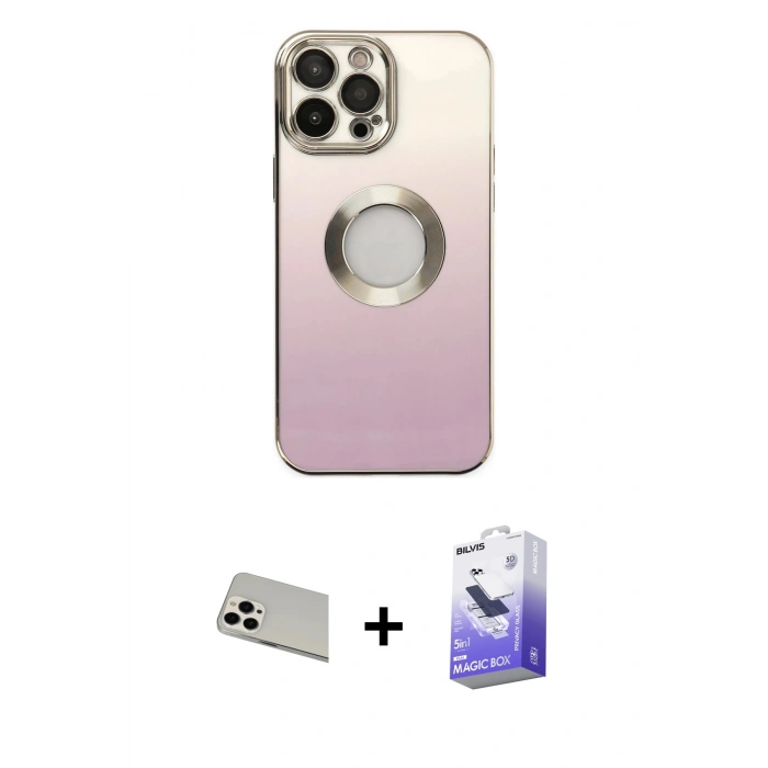 MARSİLYAN™- iPhone 13 Pro Max Kılıf Kutup Yansıma Özel Seri - Siyah Bilvis 5in1 5D Magic Hayalet Cam Ekran Koruyucu + Rainbow Kamera Lens Koruma Cam - BZ