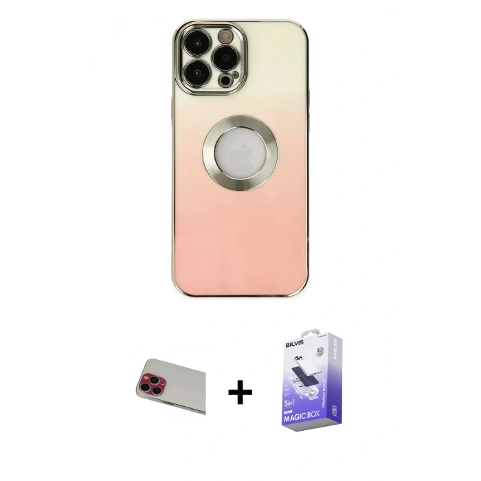 MARSİLYAN™- iPhone 13 Pro Max Kılıf Kutup Yansıma Özel Seri - Siyah Bilvis 5in1 5D Magic Hayalet Cam Ekran Koruyucu + Rainbow Kamera Lens Koruma Cam - KI