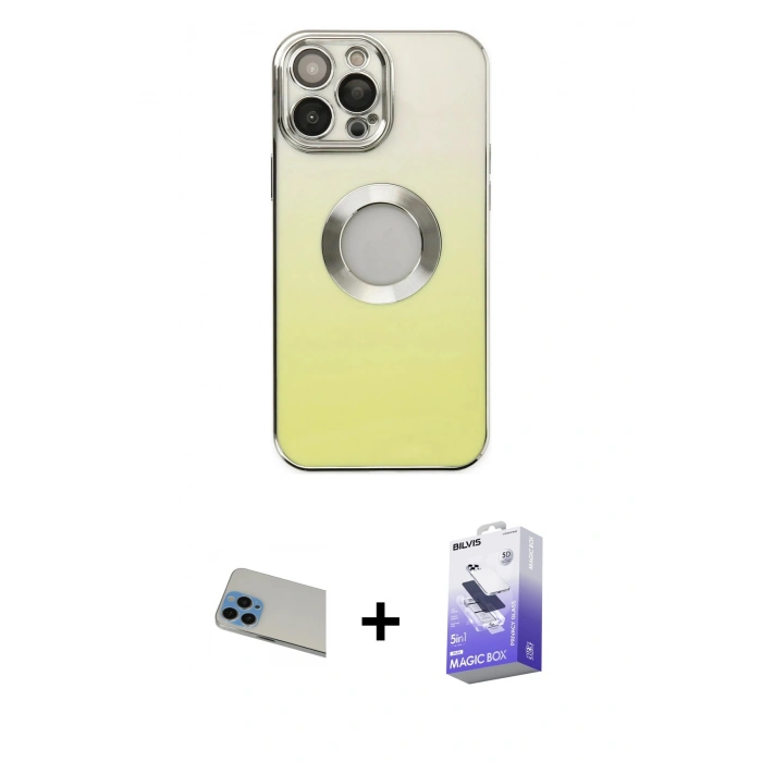 MARSİLYAN™- iPhone 13 Pro Max Kılıf Kutup Yansıma Özel Seri - Siyah Bilvis 5in1 5D Magic Hayalet Cam Ekran Koruyucu + Rainbow Kamera Lens Koruma Cam - MI