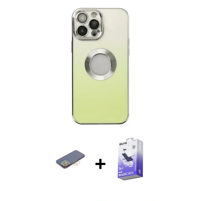 MARSİLYAN™- iPhone 13 Pro Max Kılıf Kutup Yansıma Özel Seri - Siyah Bilvis 5in1 5D Magic Hayalet Cam Ekran Koruyucu + Renkli Kamera Lens Koruma Cam - SI