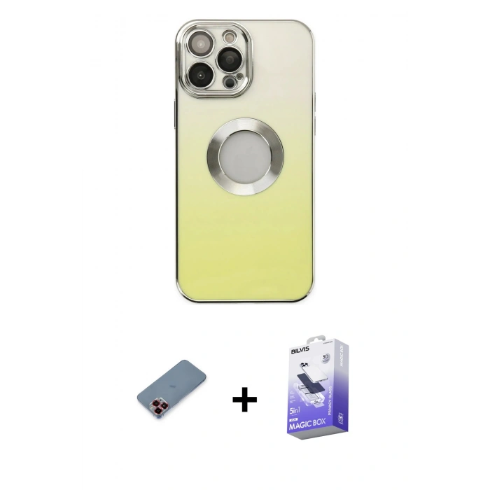 MARSİLYAN™- iPhone 13 Pro Max Kılıf Kutup Yansıma Özel Seri - Siyah Bilvis 5in1 5D Magic Hayalet Cam Ekran Koruyucu + Metal Kamera Lens Koruma Cam - KI