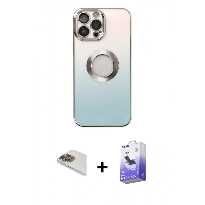 MARSİLYAN™- iPhone 13 Pro Max Kılıf Kutup Yansıma Özel Seri - Siyah Bilvis 5in1 5D Magic Hayalet Cam Ekran Koruyucu + Pers Alüminyum Kamera Lens - GD