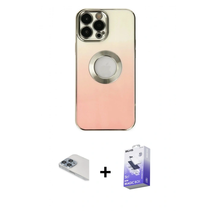 MARSİLYAN™- iPhone 13 Pro Max Kılıf Kutup Yansıma Özel Seri - Siyah Bilvis 5in1 5D Magic Hayalet Cam Ekran Koruyucu + Pers Alüminyum Kamera Lens - SABE