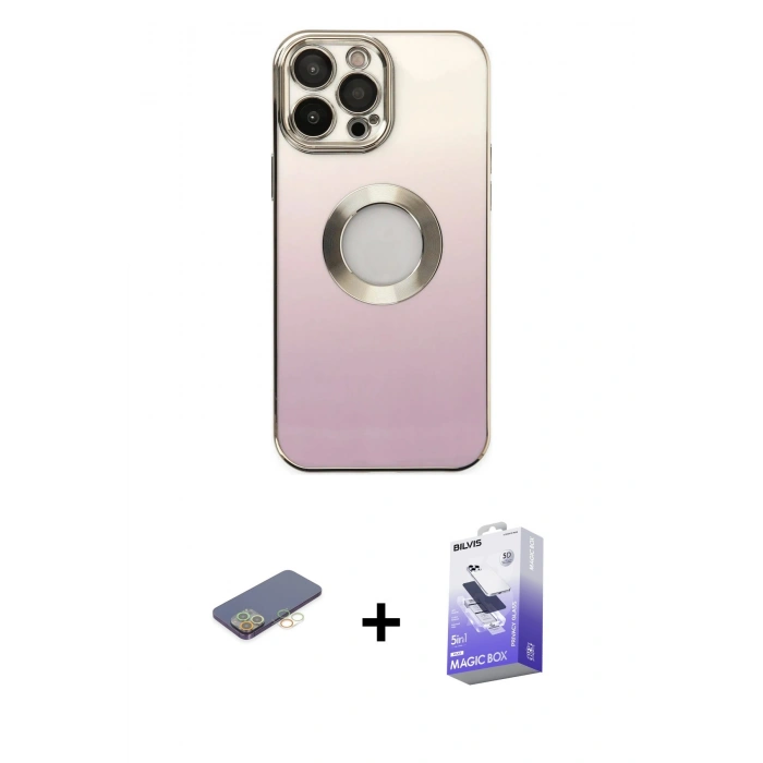 MARSİLYAN™- iPhone 13 Pro Max Kılıf Kutup Yansıma Özel Seri - Siyah Bilvis 5in1 5D Magic Hayalet Cam Ekran Koruyucu + Renkli Kamera Lens Koruma Cam - SI