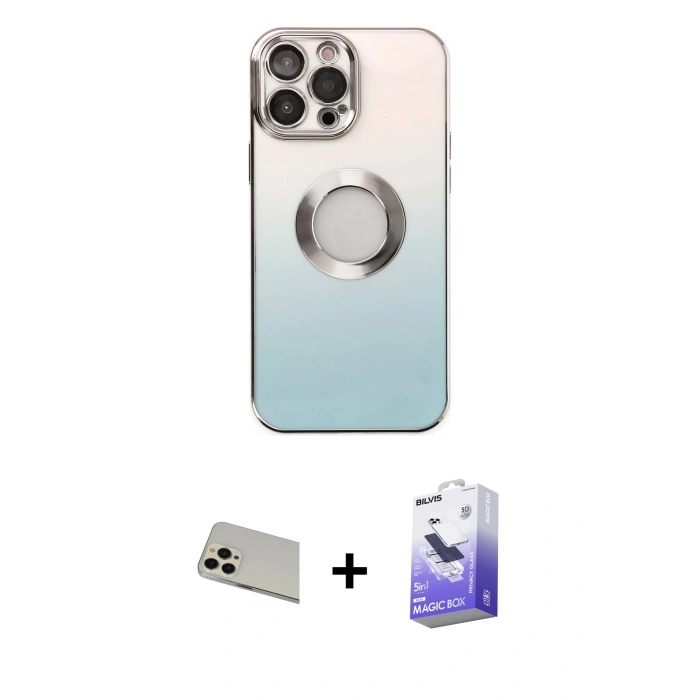 MARSİLYAN™- iPhone 13 Pro Max Kılıf Kutup Yansıma Özel Seri - Siyah Bilvis 5in1 5D Magic Hayalet Cam Ekran Koruyucu + Rainbow Kamera Lens Koruma Cam - REGD