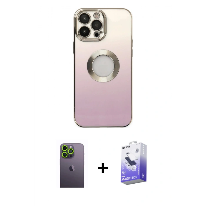 MARSİLYAN™- iPhone 13 Pro Max Kılıf Kutup Yansıma Özel Seri - Siyah Bilvis 5in1 5D Magic Hayalet Cam Ekran Koruyucu + Yeşil Neon Fosforlu Kamera Lens