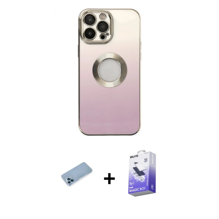 MARSİLYAN™- iPhone 13 Pro Max Kılıf Kutup Yansıma Özel Seri - Siyah Bilvis 5in1 5D Magic Hayalet Cam Ekran Koruyucu + Shine Kamera Lens Koruma Cam - MI