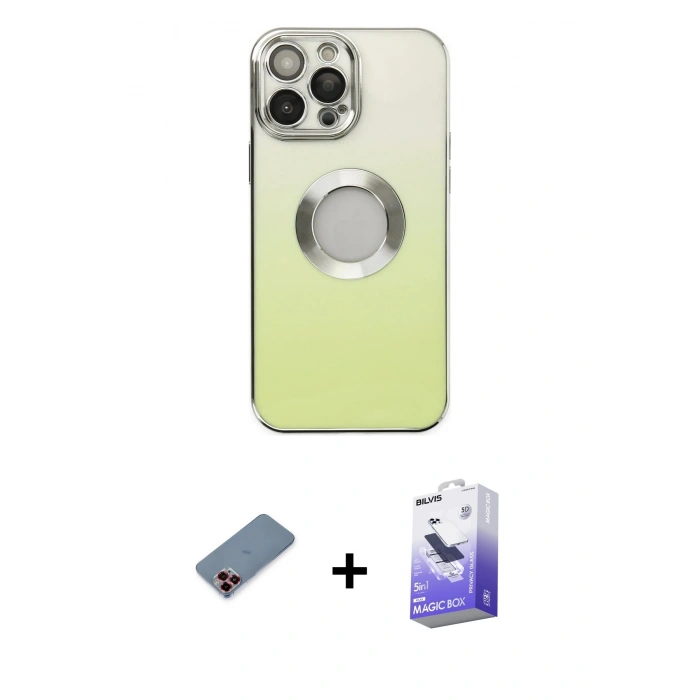 MARSİLYAN™- iPhone 13 Pro Max Kılıf Kutup Yansıma Özel Seri - Siyah Bilvis 5in1 5D Magic Hayalet Cam Ekran Koruyucu + Metal Kamera Lens Koruma Cam - KI