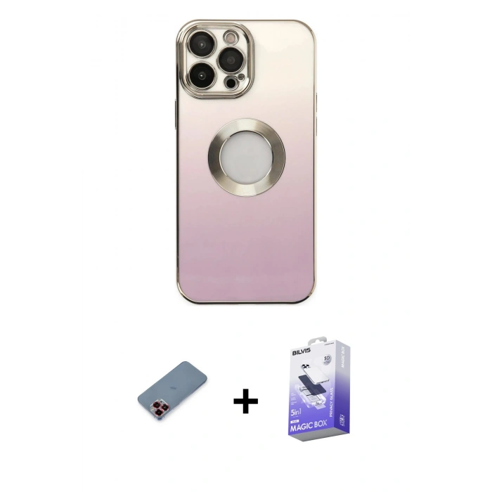 MARSİLYAN™- iPhone 13 Pro Max Kılıf Kutup Yansıma Özel Seri - Siyah Bilvis 5in1 5D Magic Hayalet Cam Ekran Koruyucu + Metal Kamera Lens Koruma Cam - KI