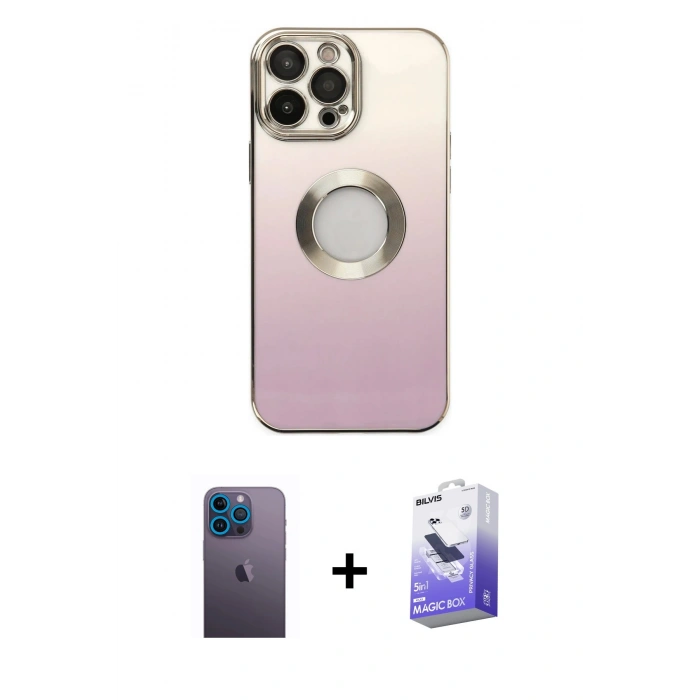 MARSİLYAN™- iPhone 13 Pro Max Kılıf Kutup Yansıma Özel Seri - Siyah Bilvis 5in1 5D Magic Hayalet Cam Ekran Koruyucu + Neon Fosforlu Kamera Lens - MI