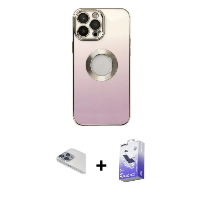 MARSİLYAN™- iPhone 13 Pro Max Kılıf Kutup Yansıma Özel Seri - Siyah Bilvis 5in1 5D Magic Hayalet Cam Ekran Koruyucu + Pers Alüminyum Kamera Lens - SABE