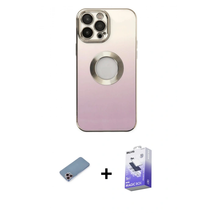 MARSİLYAN™- iPhone 13 Pro Max Kılıf Kutup Yansıma Özel Seri - Siyah Bilvis 5in1 5D Magic Hayalet Cam Ekran Koruyucu + Shine Kamera Lens Koruma Cam - PE